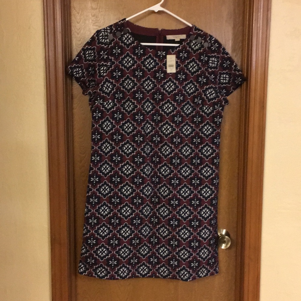 LOFT Medallion Jacquard Shoulder Button Dress